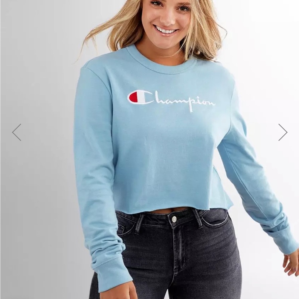 Champion Cropped Boyfriend Sweatshirt - Baby Blue